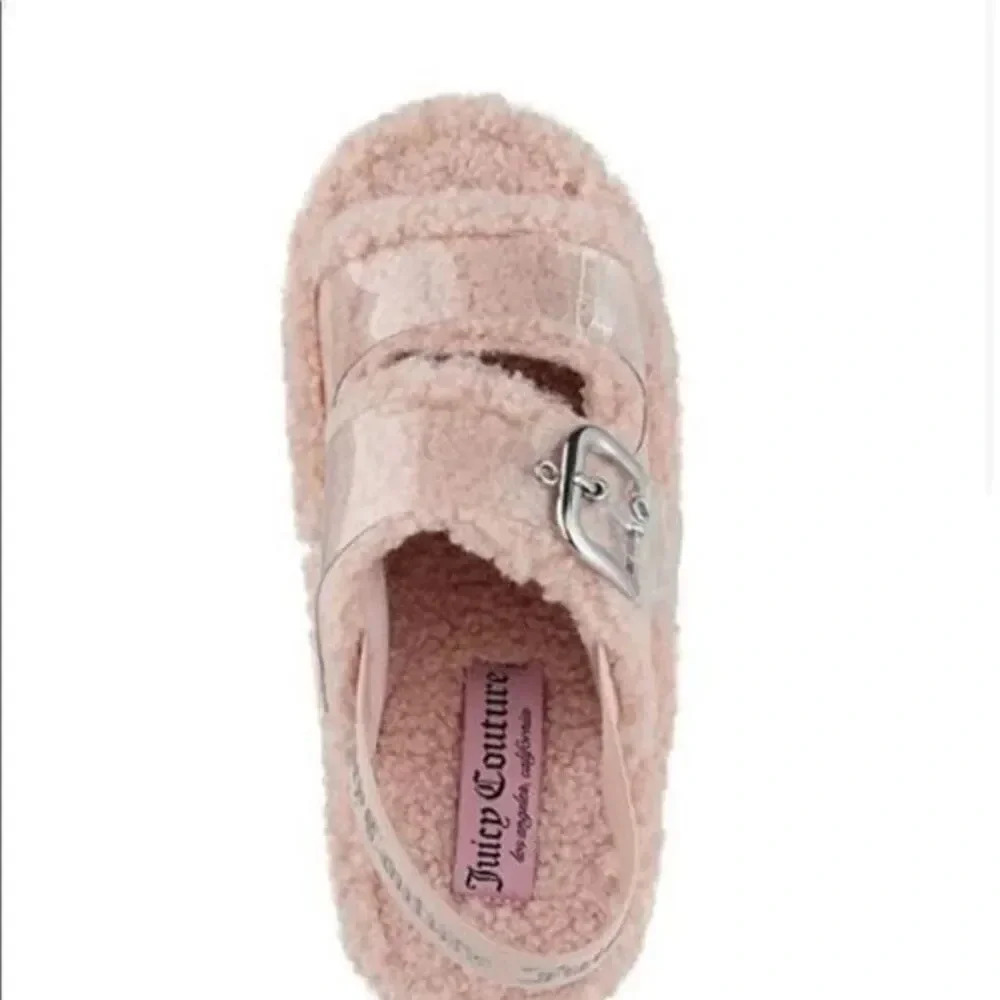 Juicy Couture Pink Blush Plush Faux fur Slide Sandals